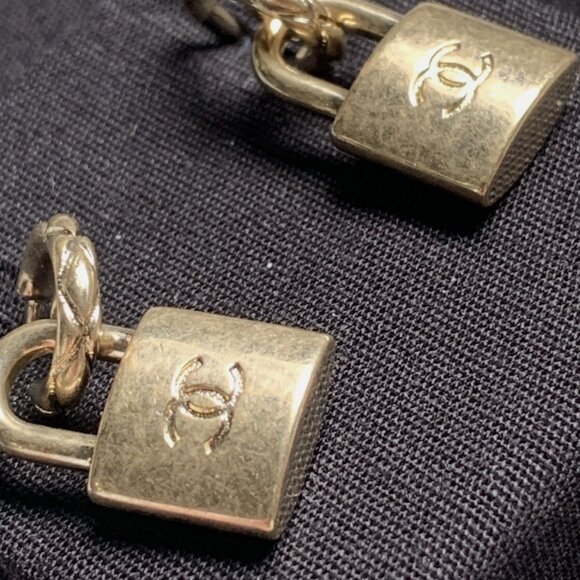 Authentic Chanel Drop Lock Padlock Earrings Gold Hardware - Picture 6 of 8
